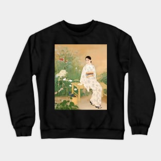 Serene Beauty: A Japanese Lady in a Summer Garden - vintage Japanese art Crewneck Sweatshirt